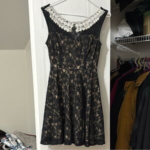 Boutique 1861 - Scala Black Lace Mini Dress with Cream Details